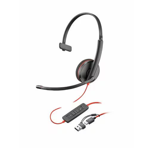 HP Poly Blackwire 3210 Black Headset +USB-C/A Adapter TAA (Bulk) 8S0L5A6#ABA