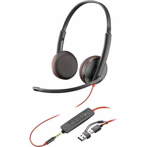 HP Poly Blackwire 3225 Stereo USB-C Headset +3.5mm Plug +USB-C/A Adapter 8X229AA