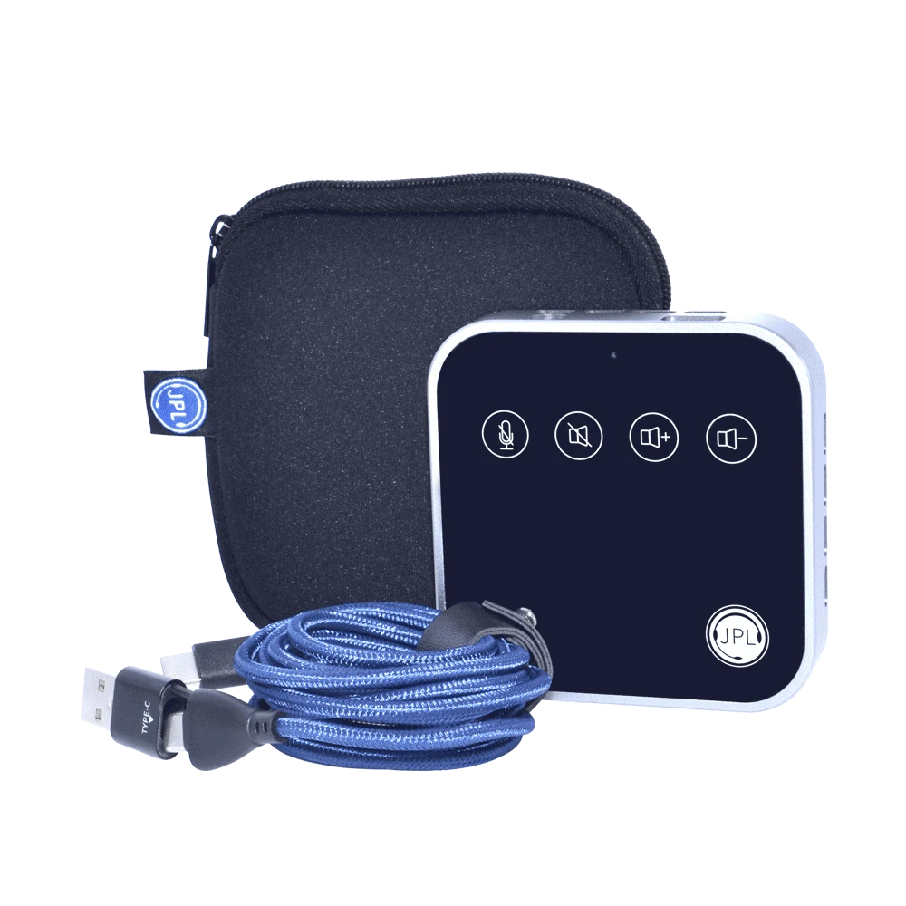 JPL Convey Corded USB USB-A Or USB-C Speakerphone With Fully Duplexed Microphones, 360 Degree Omnidirectional Voice Pickup, And Soft Pouch Carry Case.