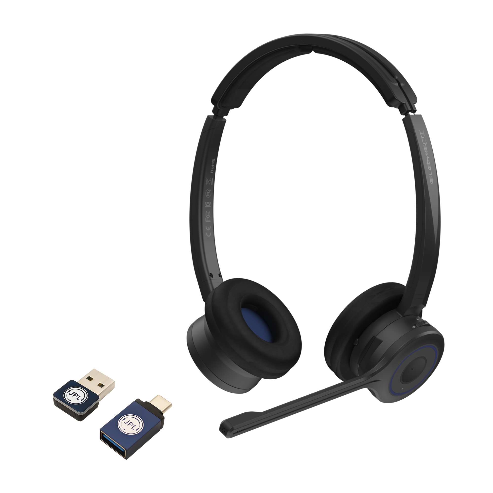 JPL Element BT500D-VP1 -Wireless Binaural Bluetooth Noise Cancelling Headset W/BT Dongle & Headband Cushion - TAA