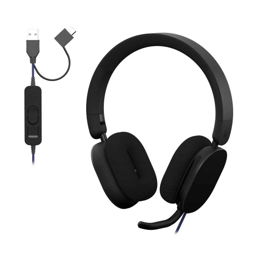 JPL Icon 110 UB3 Foldable Dual USB-A & USB-C Headset W/ An Over-The-Ear Soft Fabric Ear Cushion 575-434-004