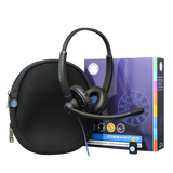 JPL Commander 2 Binaural USB Headset With Volume & Mute In-Line Controls, Includes USB-A To USB-C A-01 Universal Adapter, Rotating Ear Cushion, Soft Pouch