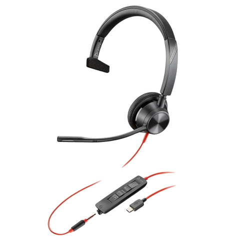 HP Poly Blackwire 3315, Monaural USB-C Headset, +3.5mm Plug, +USB-C/A Adapter