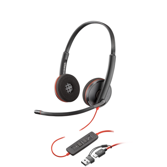 HP Poly Blackwire 3220 Stereo USB-C Headset with USB-C to USB-A Adapter 8X228A6