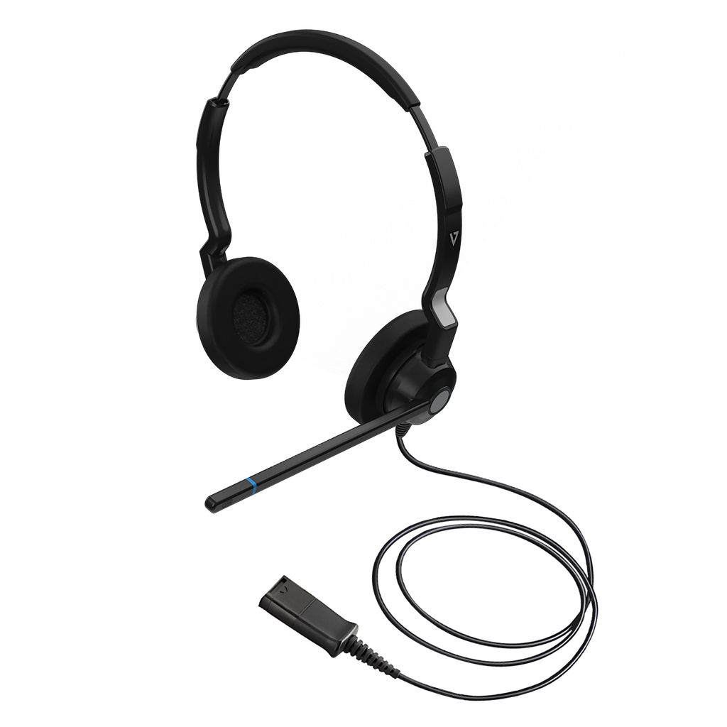 V7 HQ511 QD Call Center Headset - Stereo - Wired - Binaural - Poly Compatible Quick Disconnect - Noise Cancelling Microphone
