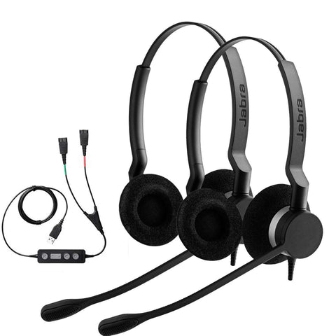 Jabra 2300 Soft Phone/Computer USB Training Bundle, w/ 2 Jabra Biz 2300 DUO QD Headsets and 1 USB Y-Cord - Headset World USA - Your Headset Solutions